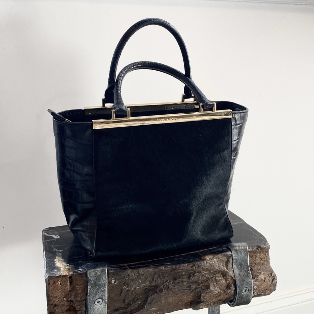 Michael Kors hair on hide and croc black handbag.